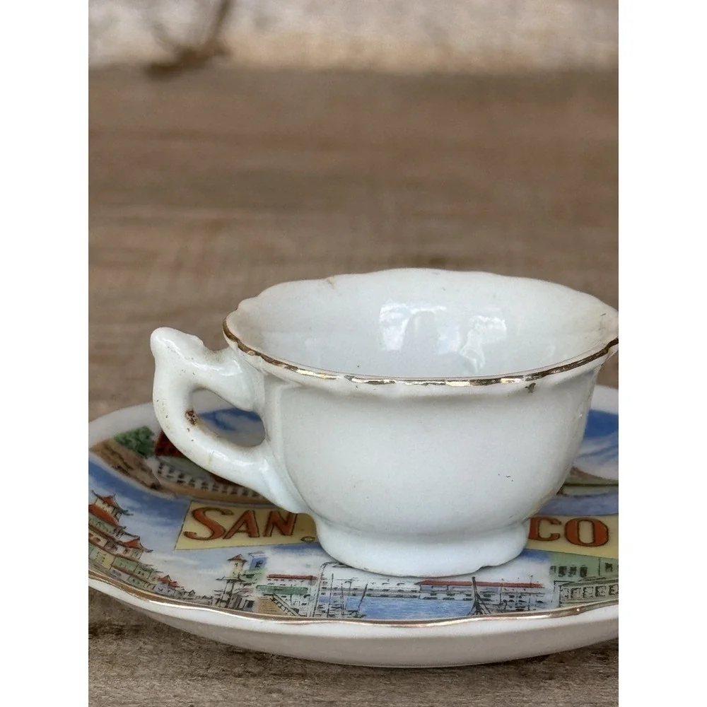 Vintage Small Souvenir Plate‎ And Teacup SAN FRANCISCO Gold Trim